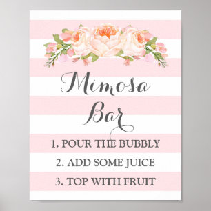 Mimosa-Bar-Schild Rosa Blumen Streifen Poster