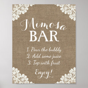 Mimosa-Bar-Schild Vintage Jute & Spitze Poster