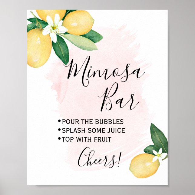 Mimosa Bar Sign Bridal Polterabend Pink Lemons Poster (Vorne)
