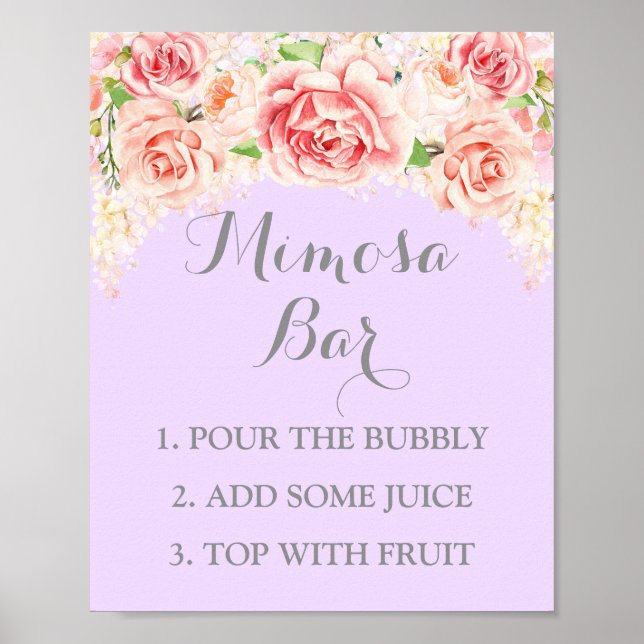 Mimosa Bar Sign Pink Aquarellfarben Blume Lila Poster (Vorne)
