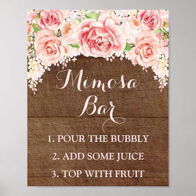 Mimosa Bar Sign Pink Wasserfarbe Blume Holz Poster (Vorne)
