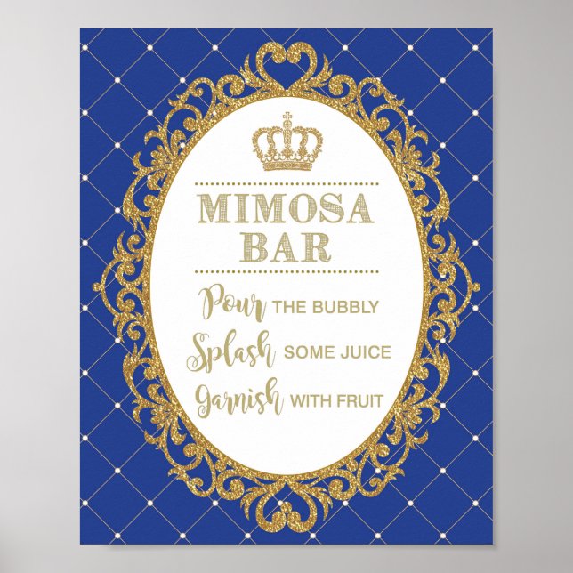 Mimosa Bar Sign Royal Blue Gold Prince Baby Dusche Poster (Vorne)