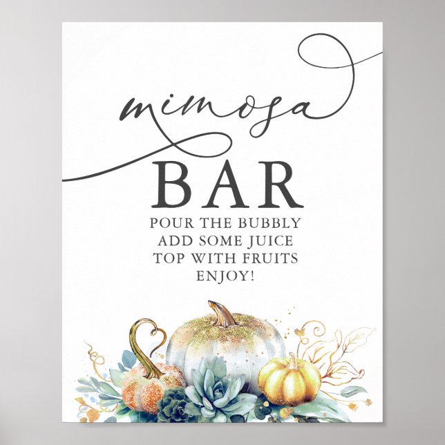 Mimosa Bar Sign Succulents Pumpkins Brautparty Poster (Vorne)