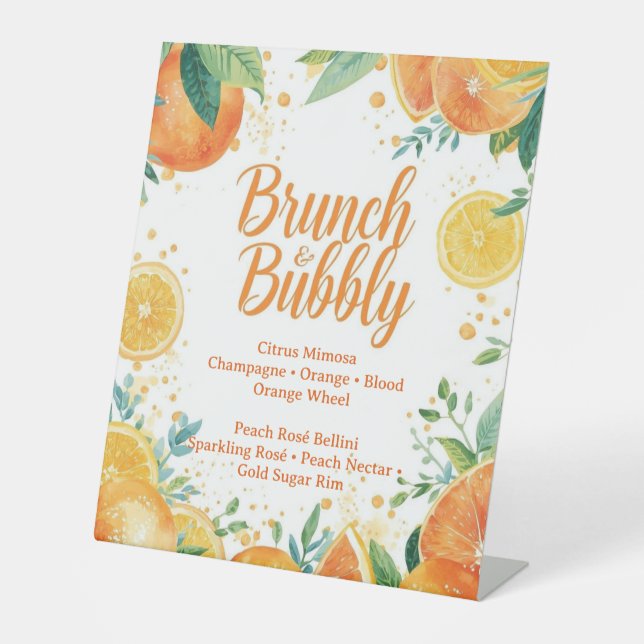 Mimosa Bar Sign – Watercolor Oranges & Champagne Sockelschild (Vorderseite)