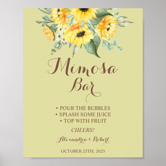 Mimosa Bar Sunflowers Grüne Hochzeitssymbol Poster (Vorne)