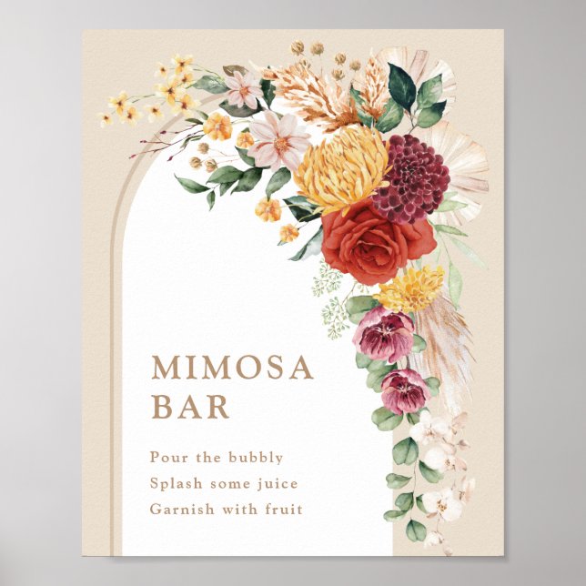 Mimosa Bar Tropical Boho Floral Sign Poster (Vorne)