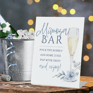 Mimosa Bar Watercolor Blauer Champagner Sockelschild
