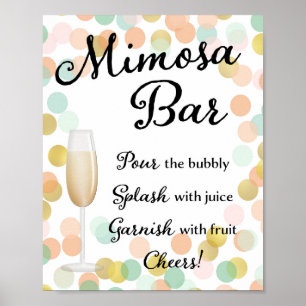Mimosa Bar Wedding Sign Gold, Rosa, Minze Poster