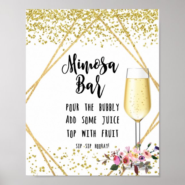 Mimosa Bar Wedding Sign Imitats Goldfisch Poster (Vorne)