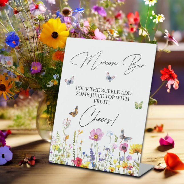 Mimosa Bar Wildblumen Schmetterlinge Brautparty Sockelschild (Von Creator hochgeladen)