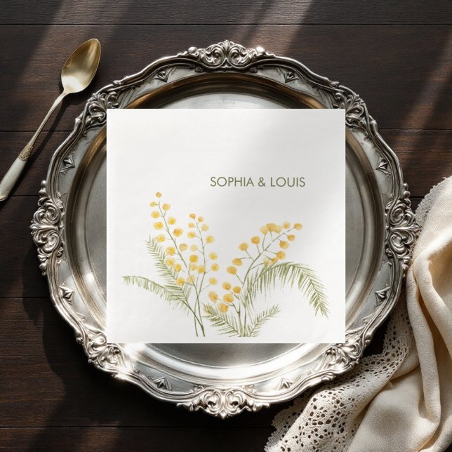 Mimosa Blume Hochzeitspapiere Serviette (Von Creator hochgeladen)