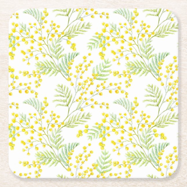 Mimosa-Blume-Muster Rechteckiger Pappuntersetzer (Vorderseite)