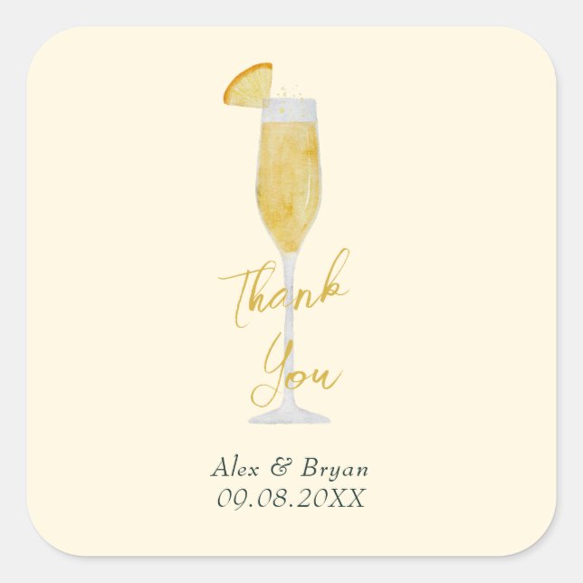 Mimosa Brunch Cocktail Gastgeschenk Hochzeit Quadratischer Aufkleber (Vorderseite)