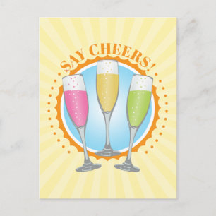 Mimosa Colorful Champagne Brille Postcard Postkarte