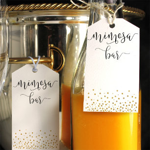 Mimosa Flasche Tags mit Goldblase Geschenkanhänger