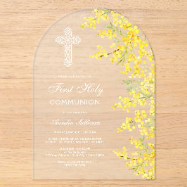 Mimosa Flowers Arch First Communion Acryleinladungen