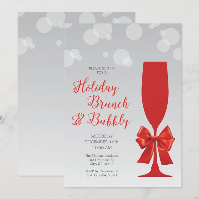 Mimosa Glass Holiday Brunch und Bubbly Einladung (Vorne/Hinten)
