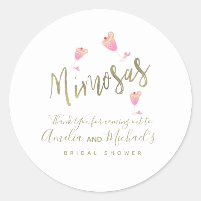Mimosa Pink Brautparty Danke Confetti Runder Aufkleber (Vorderseite)