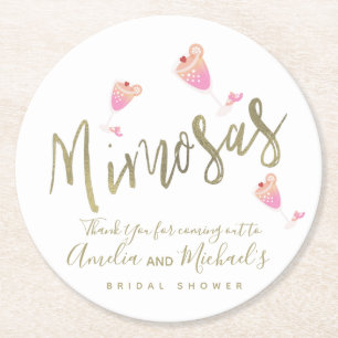 Mimosa Pink Brautparty Dankeschön Konfetti     Runder Pappuntersetzer