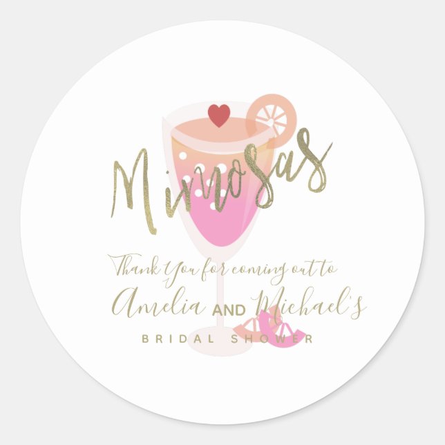 Mimosa Pink Brautparty Vielen Dank Runder Aufkleber (Vorderseite)