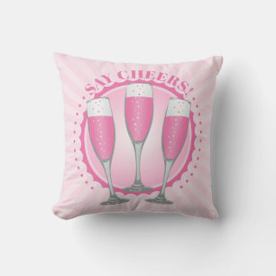 Mimosa Pink Champagne Brille Throw Kissen