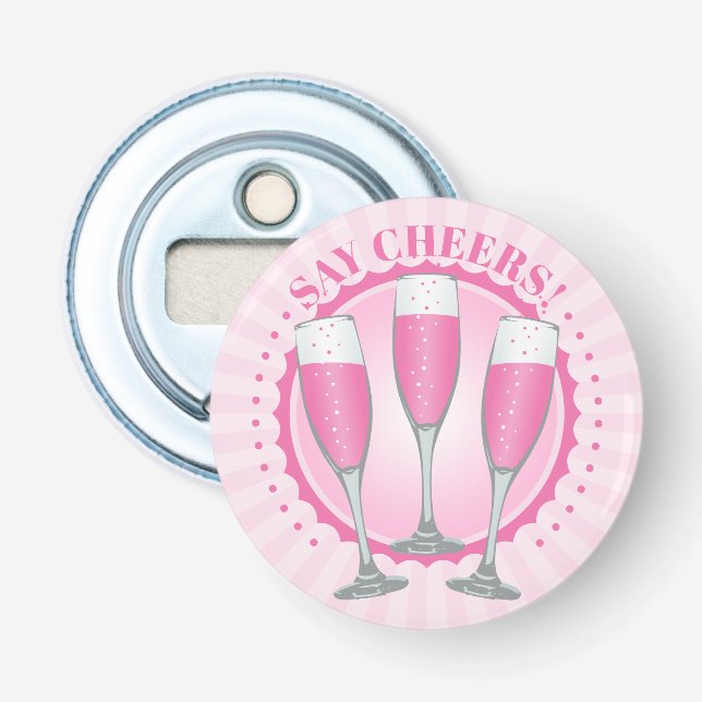 Mimosa Pink Champagner Brille Flaschenöffner (Vorderseite)