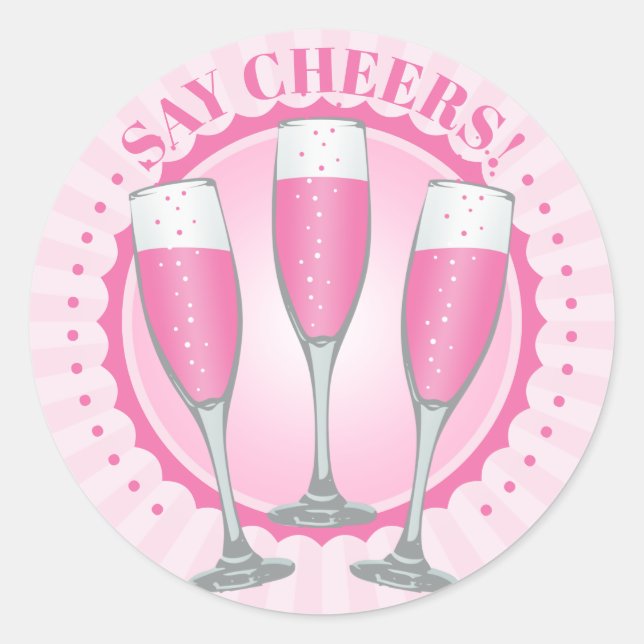 Mimosa Pink Champagner Brille Rundsticker Runder Aufkleber (Vorderseite)