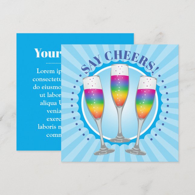 Mimosa Rainbow Champagne Brillen Einladungskarte (Vorne/Hinten)
