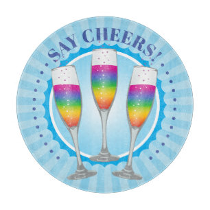Mimosa Rainbow Champagne Glasses Cutting Board Schneidebrett