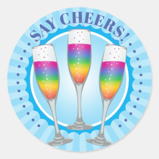 Mimosa Rainbow Champagner Brille Rundsticker Runder Aufkleber