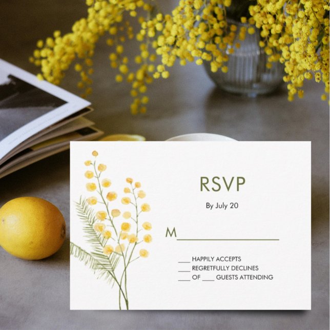 Mimosa rustique fleurs jaune mariage rsvp carte (Créateur téléchargé)