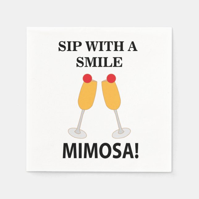 Mimosa Sip mit einem lächelnden Mimosa-Party Serviette (Vorderseite)