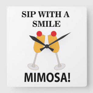 Mimosa Sip mit einem lächelnden Mimosa Quadratische Wanduhr