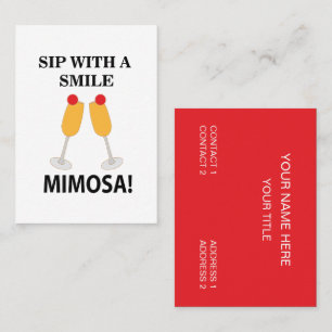 Mimosa Sip mit einem lächelnden Mimosa Visitenkarte