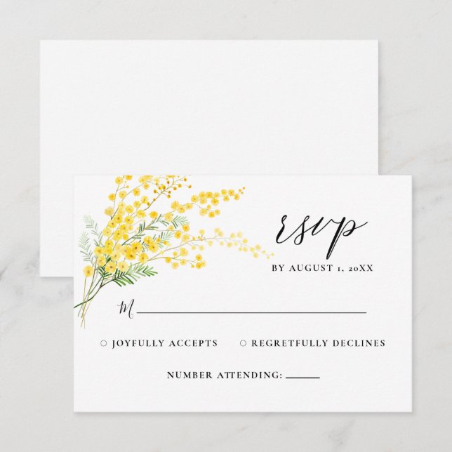 Mimosa Spring Flowers Yellow Floral Wedding RSVP (Vorne/Hinten)