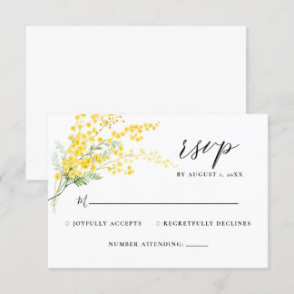 Mimosa Spring Flowers Yellow Floral Wedding RSVP Karte