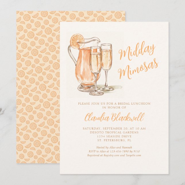 Mimosas Bridal Luncheon Dusche Einladung (Vorne/Hinten)
