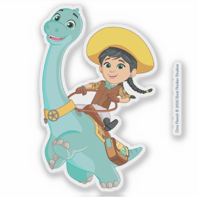 Min & Closing | Happy Cowgirl & Brontosaurus Ride Aufkleber (Vorderseite)