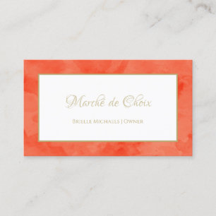 Minamalist Orange Salon Simple Elegant Gold Frame Visitenkarte