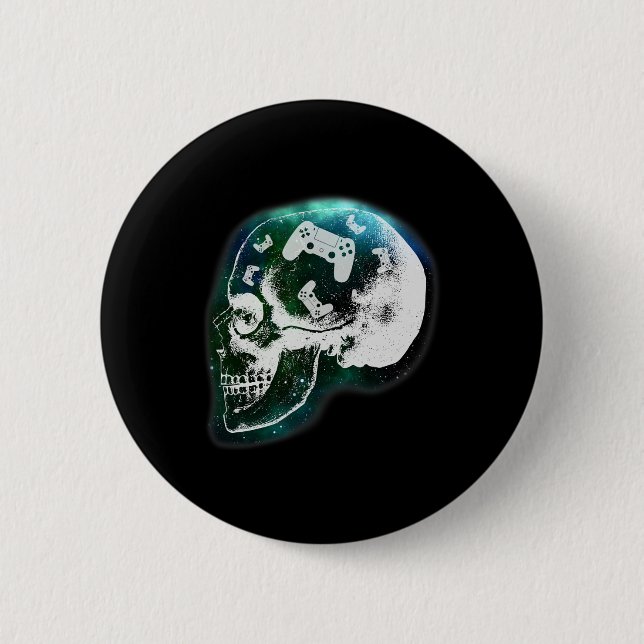 Mind Controller Skull Gaming Gamer Mens Boys Teens Button (Vorderseite)