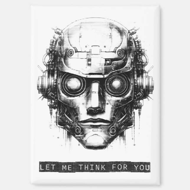 Mind Kontrolle Cyberpunk Robot Black Print Magnet (Vorderseite)