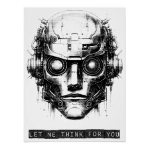 Mind Kontrolle Cyberpunk Robot Black Print Poster