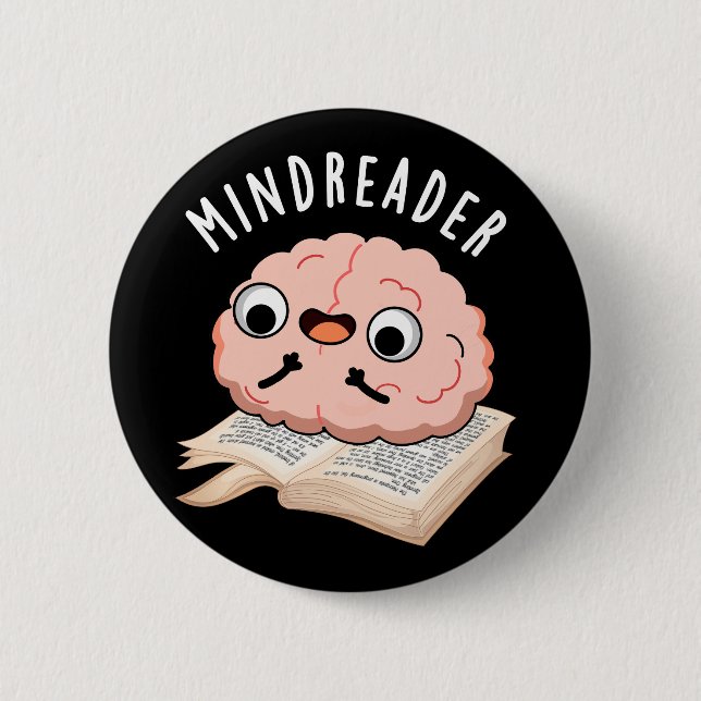 Mind Reader Funny Brain Pun Dark BG Button (Vorderseite)