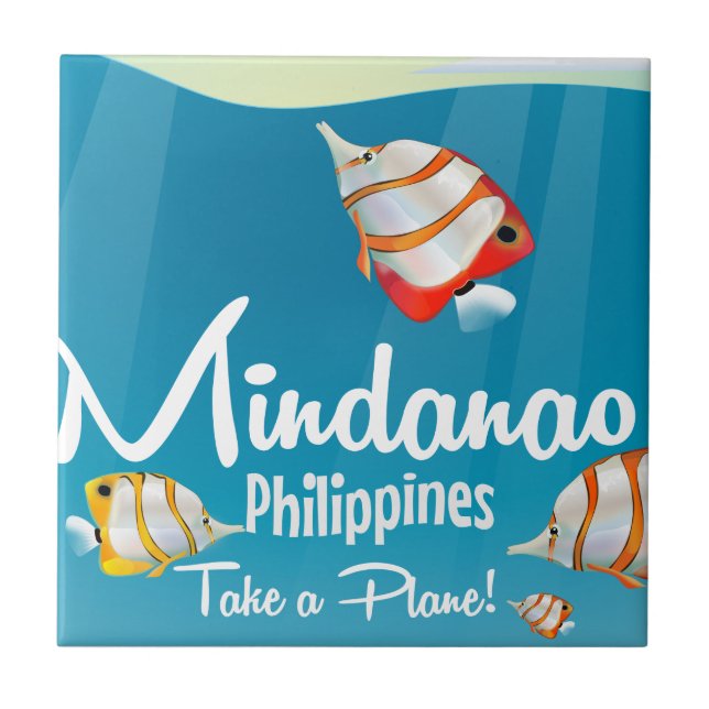 Mindanao, Philippinen Cartoon Reiseplakat Fliese (Vorderseite)