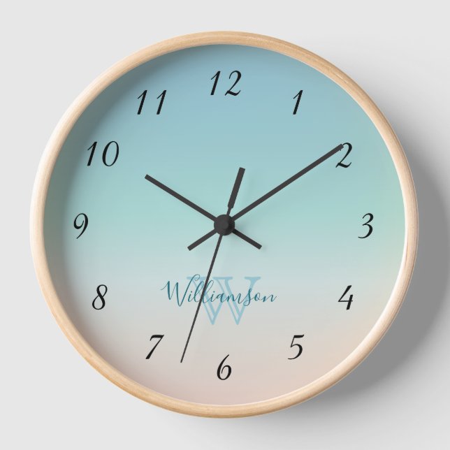 Mindestfarben am Strand | Coastal Turquoise Monogr Uhr (Vorderseite)