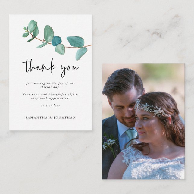 MINDESTGRÖSSE | Eukalyptus Wedding Foto Vielen Dan Mitteilungskarte (Vorne/Hinten)