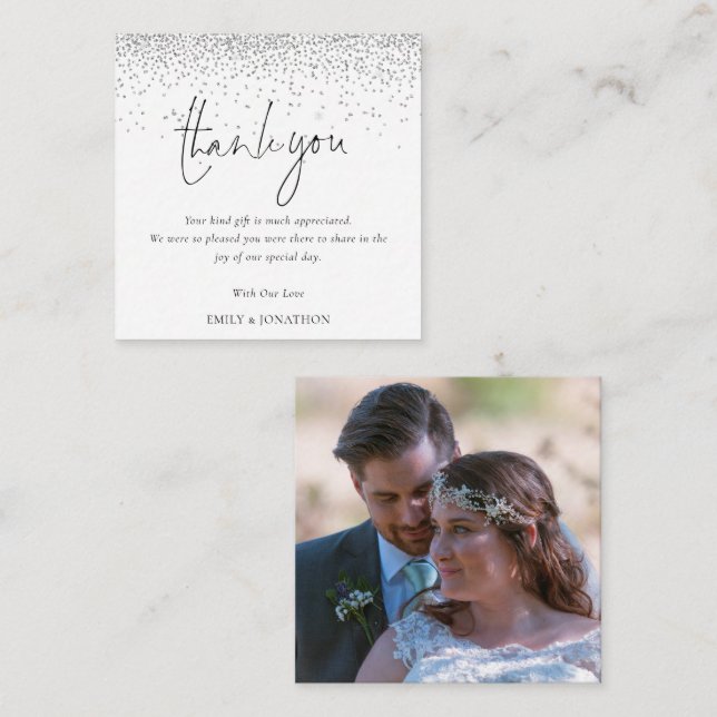 MINDESTGRÖSSE | Silver Glitzer Foto Hochzeit Viele Mitteilungskarte (Vorne/Hinten)
