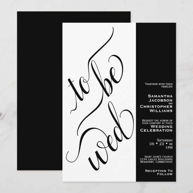 Mindestkalligraphie für Schwarz-weiße Hochzeit Einladung (Vorne/Hinten)