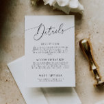 Mindestkarte für die Hochzeitdetails Begleitkarte<br><div class="desc">Elegante und minimale Einladungs-Karte mit modernem Skripttext an der Spitze. Passen Sie diese Einladung an,  indem Sie Informationen über Ihre Hochzeit,  einschließlich Empfang,  Unterkunft und Website. Ideal für jede Jahreszeit.</div>