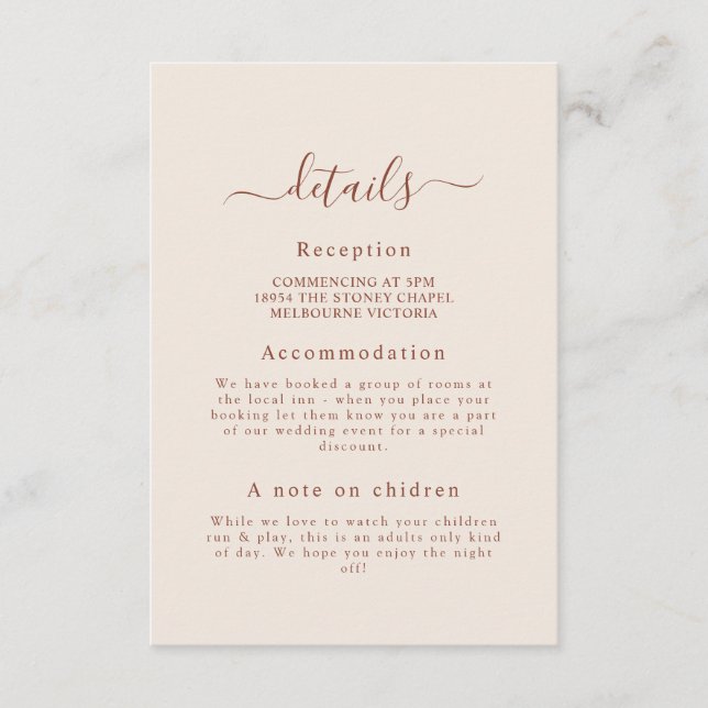 Mindestkarte für die Hochzeitdetails Begleitkarte (Vorderseite)